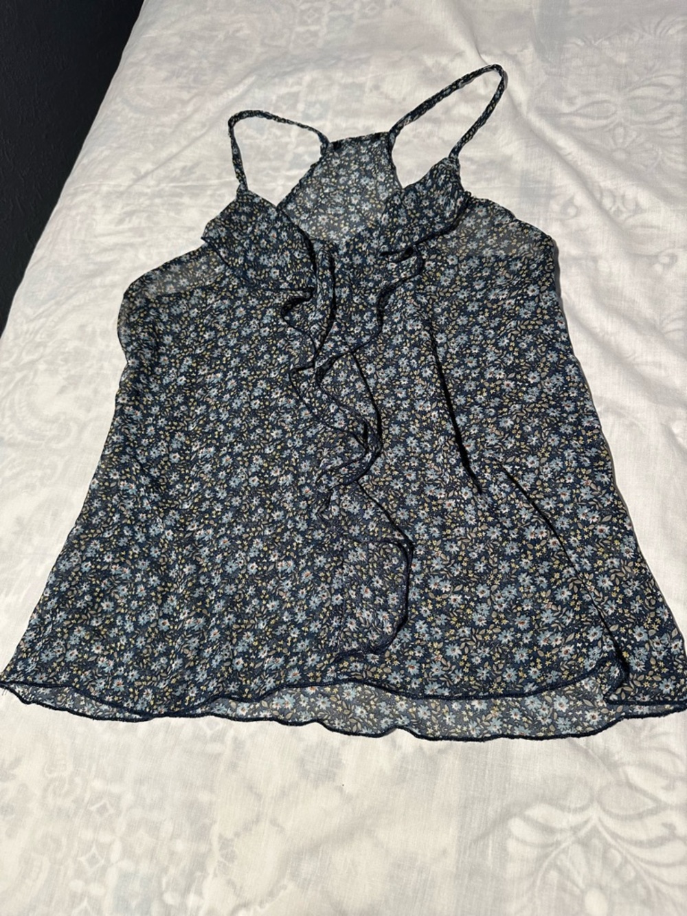 Navy Floral Ruffle Spaghetti Strap Camisole